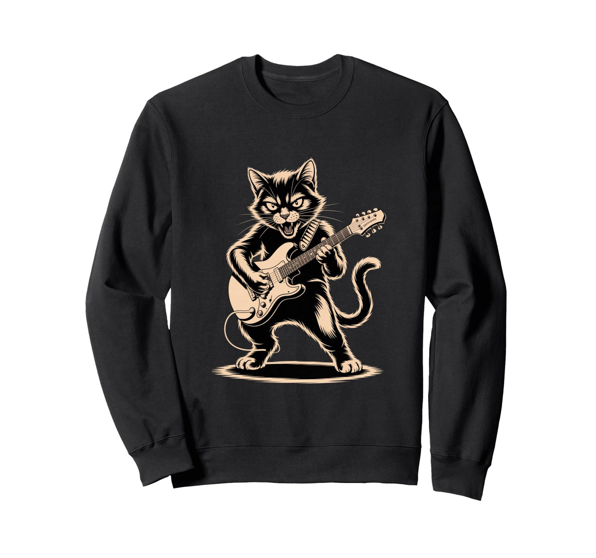 Cat Playing Loud Electric Guitar Sweatshirt - Casual Everyday Wear Unisex