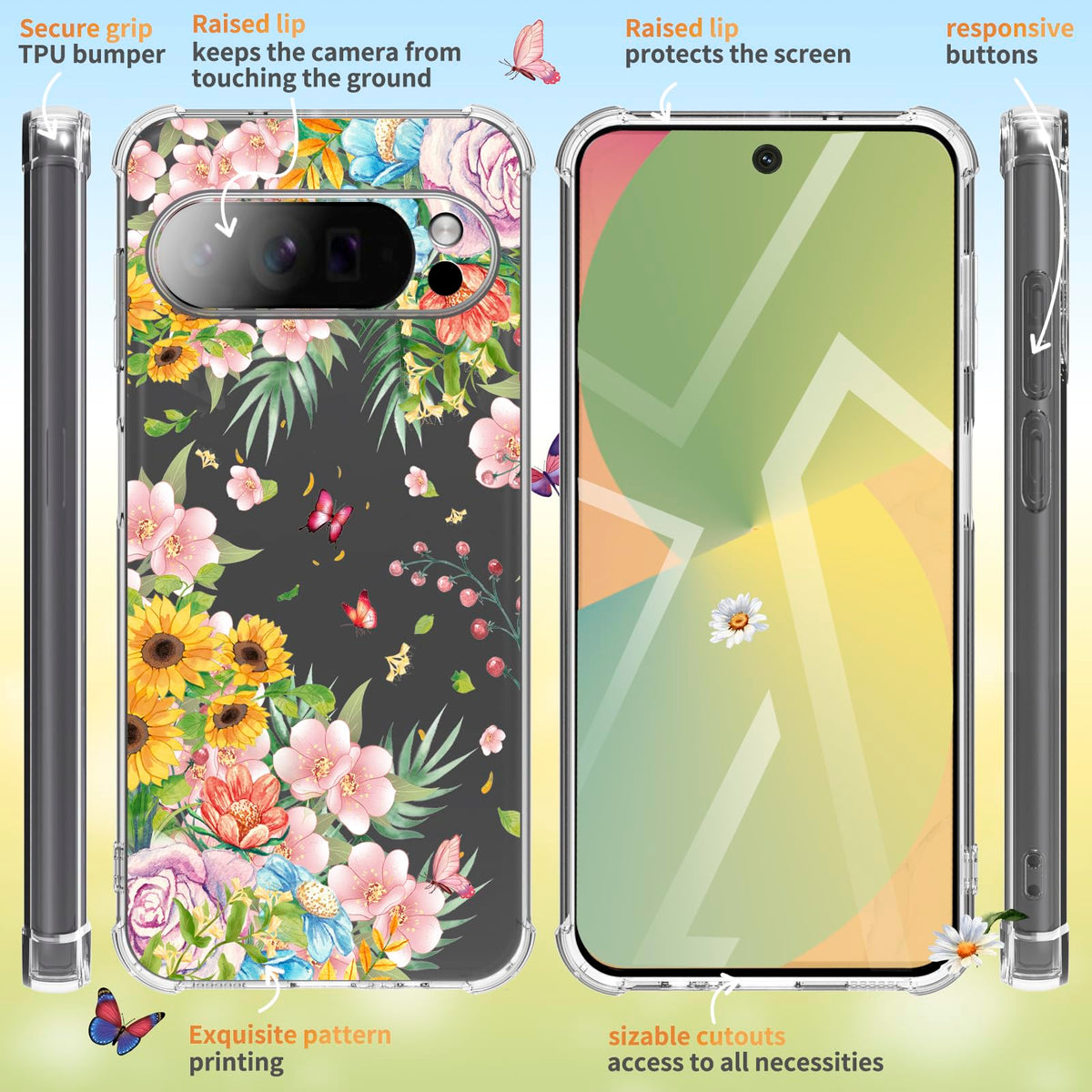 Floral Clear Protective Phone Case for Google Pixel 10 Pro