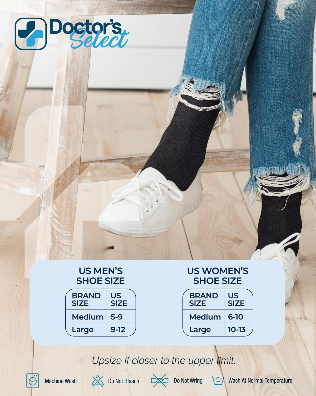 Doctor's Select Diabetic Socks for Women - 6 Pairs Knit Womens Diabetic Socks for Swollen Feet, Bamboo Viscose, Non-Binding Top LXL-6Wht