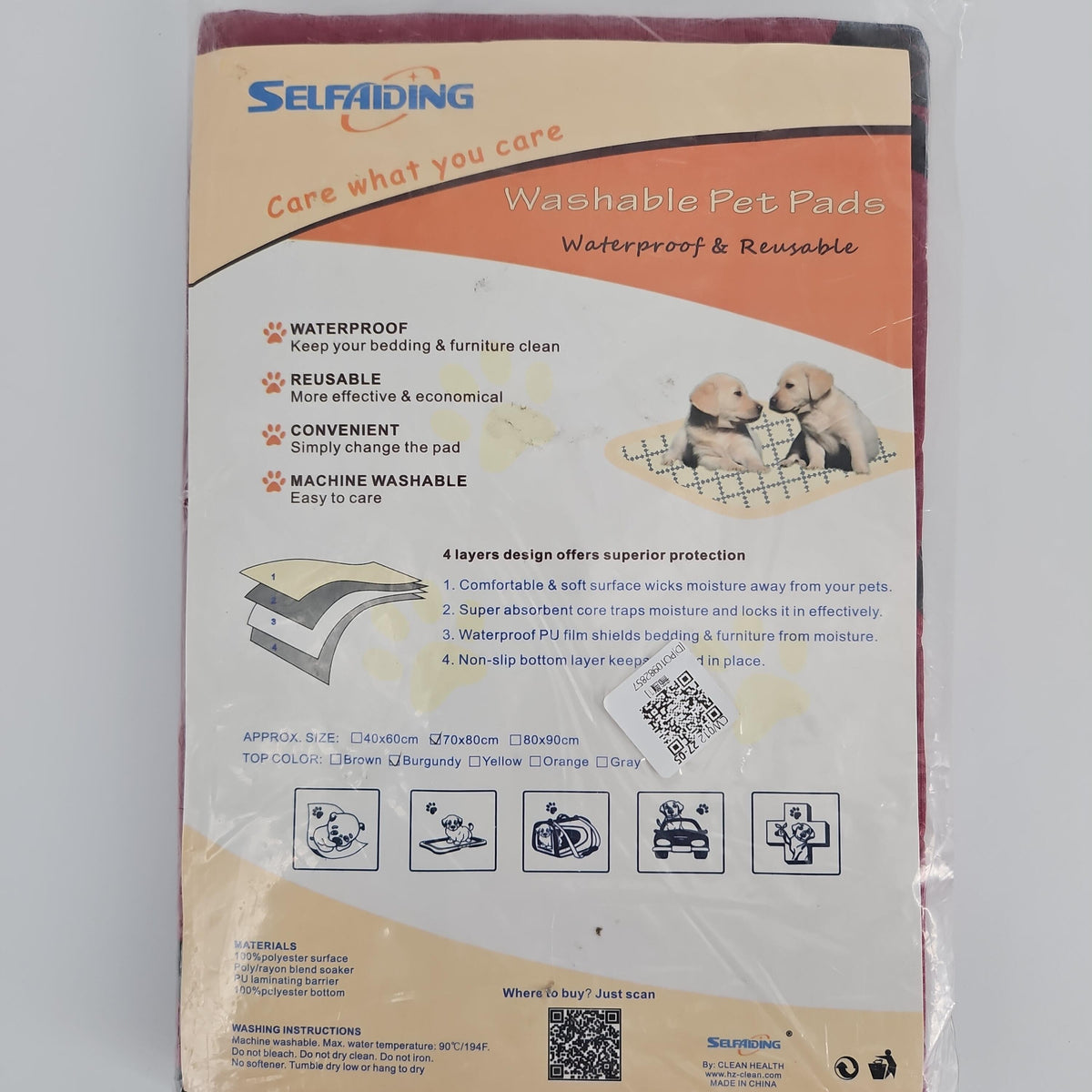Selfaiding Reusable Washable Pet Training Pad, 70 x 80 cm