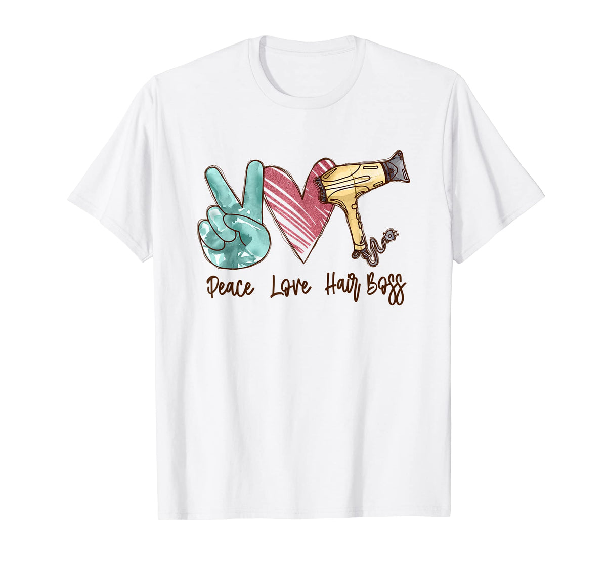 Peace Love Hair Boss Hair Stylists T-Shirt - Trendy Graphic for Adults
