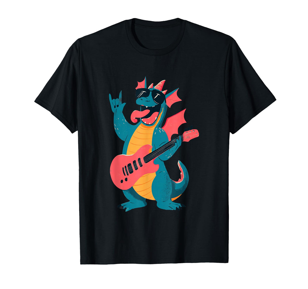 Rock Dragon Funny Cartoon T-Shirt - Casual Everyday Wear Men Women