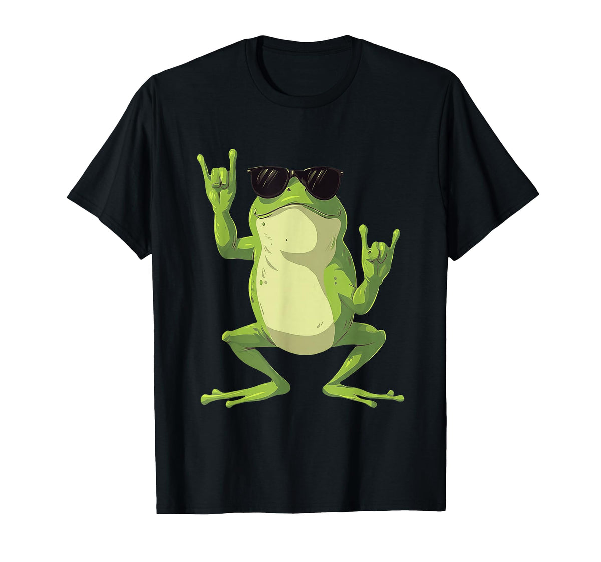 Frog Double Rock Hand Signs Punk T-Shirt - Casual Everyday Wear Men Women