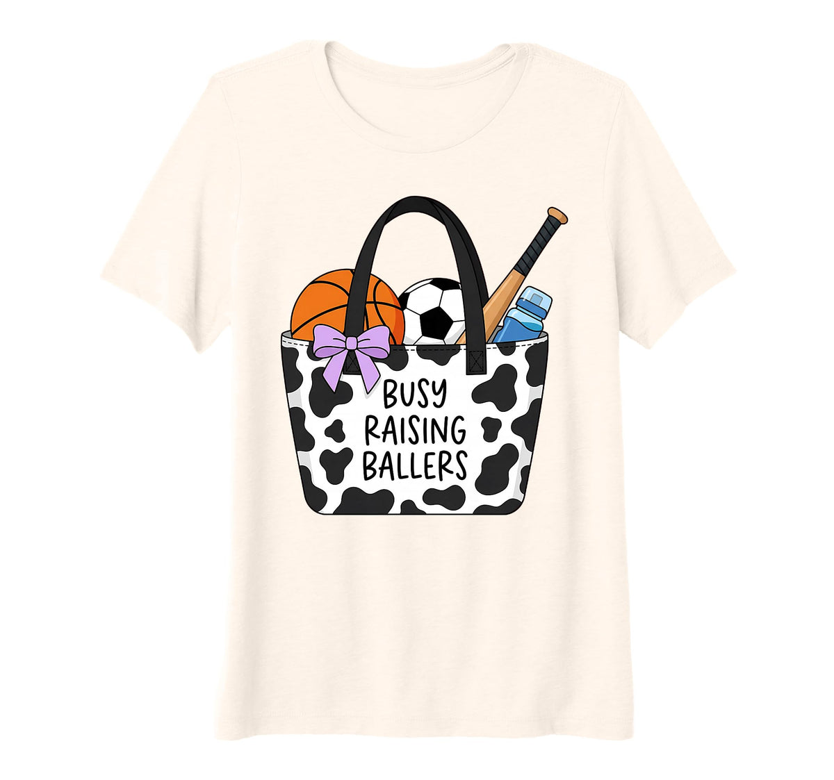 Womens Busy Raising Ballers Cow Tote T-Shirt - Fun Novelty Design Unisex