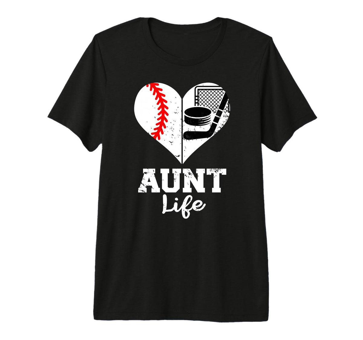 Aunt Life Heart Funny Baseball Hockey Aunt T-Shirt - Graphic Print Unisex