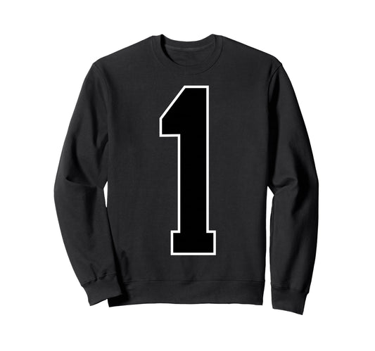 1 Black Sports Team Number Fan Sweatshirt - Graphic Print for Adults