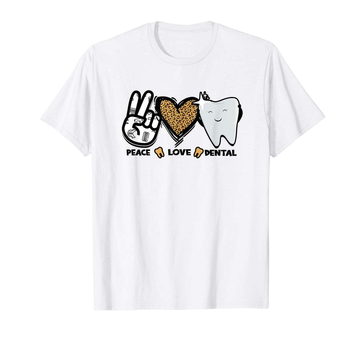 Peace Love Dental Leopard Heart T-Shirt - Casual Everyday Wear Men Women