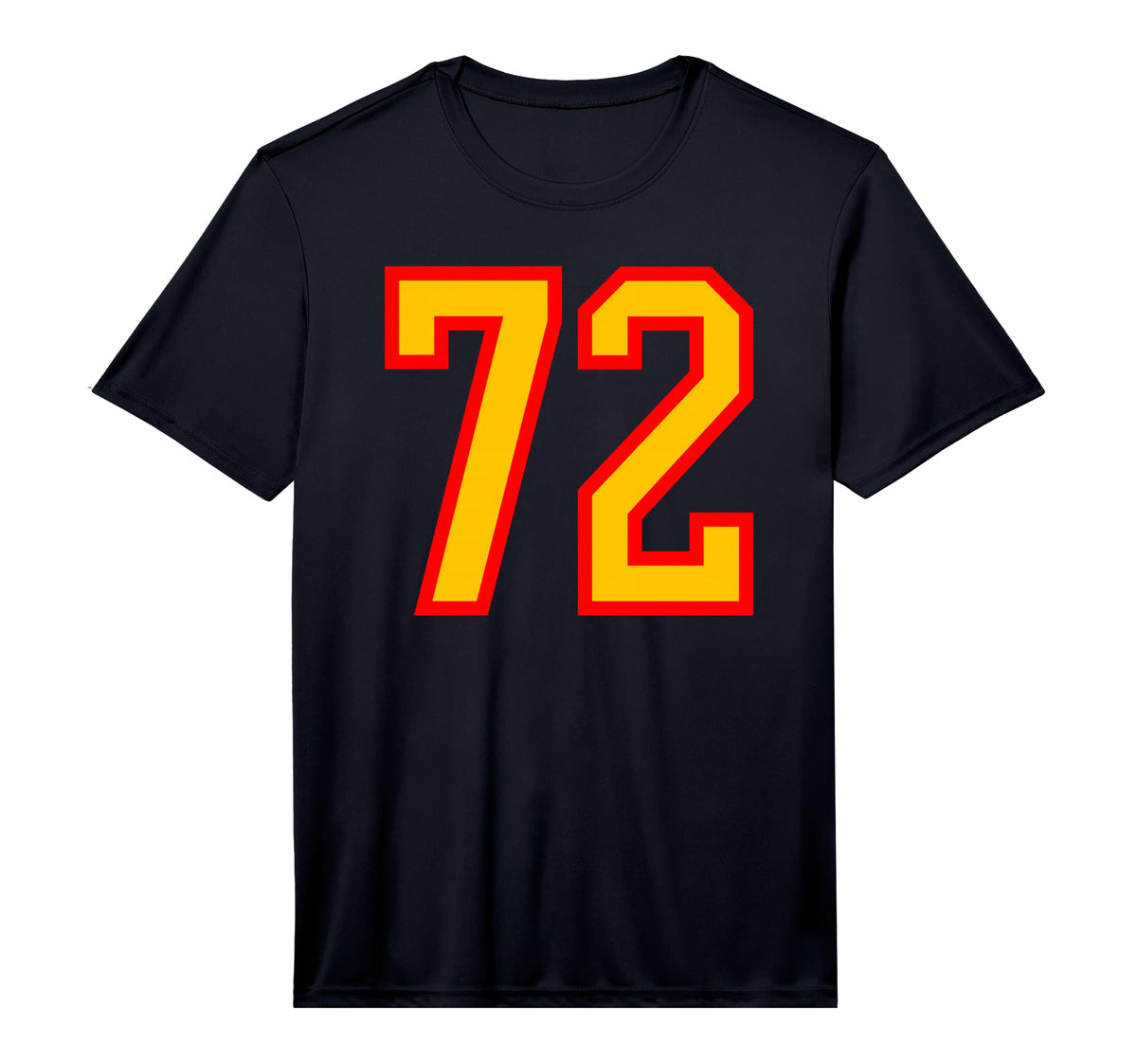 Number 72 Red Yellow Sports Team T-Shirt - Casual Everyday Wear Unisex