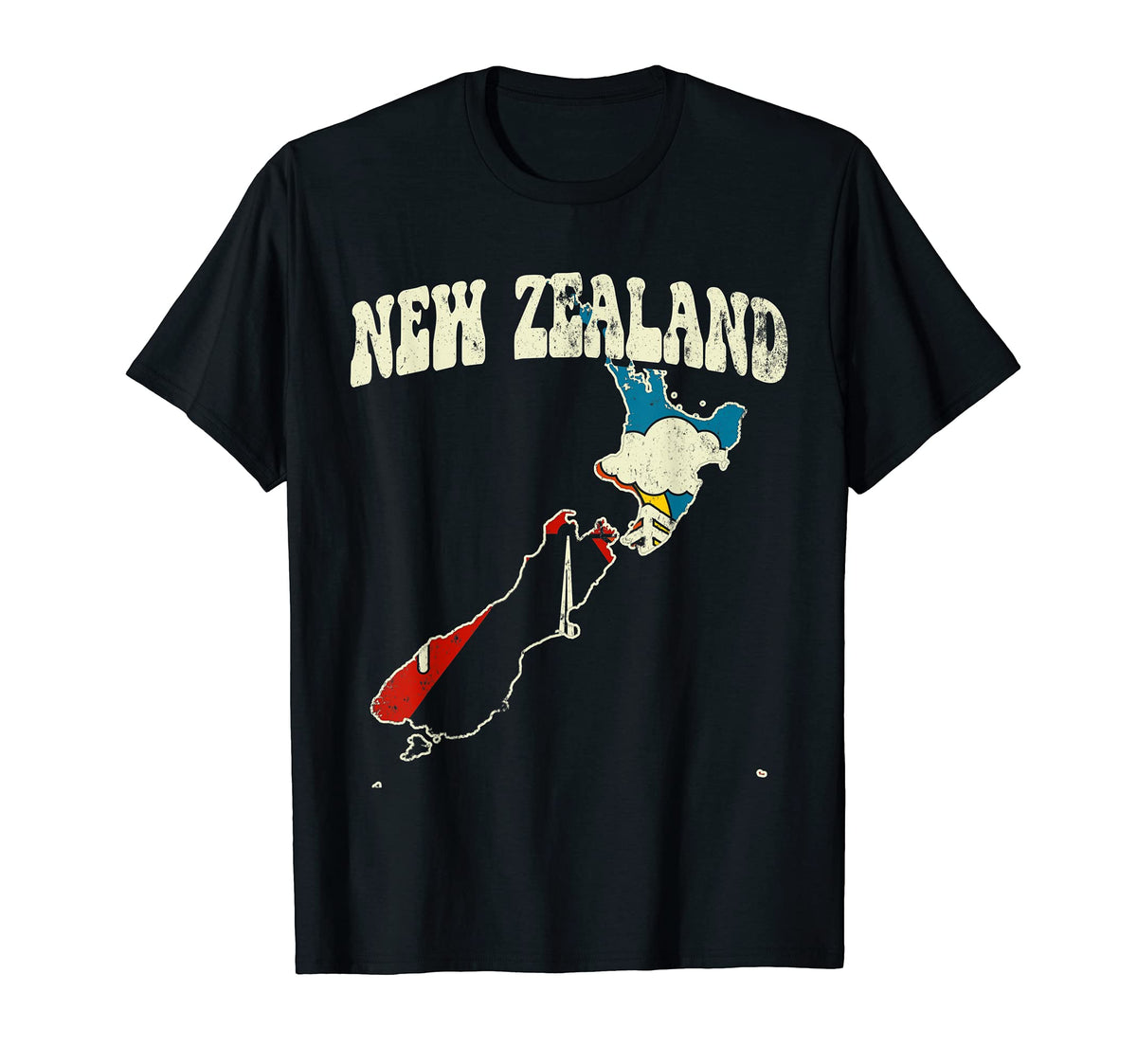 New Zealand Country Rainbow 70S Map T-Shirt - Graphic Print Men Women