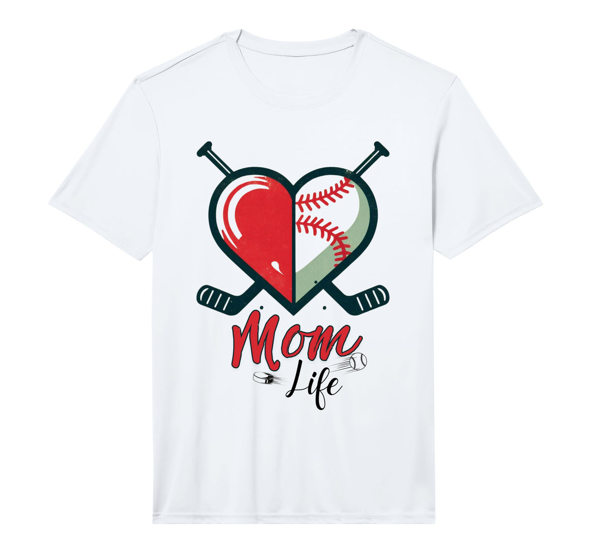 Mens Mom Life Heart Funny Baseball Hockey T-Shirt - Novelty Apparel Unisex