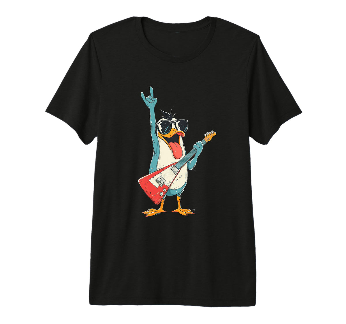 Penguin Guitar Player Rock Music Tri T-Shirt - Streetwear Style for Adults