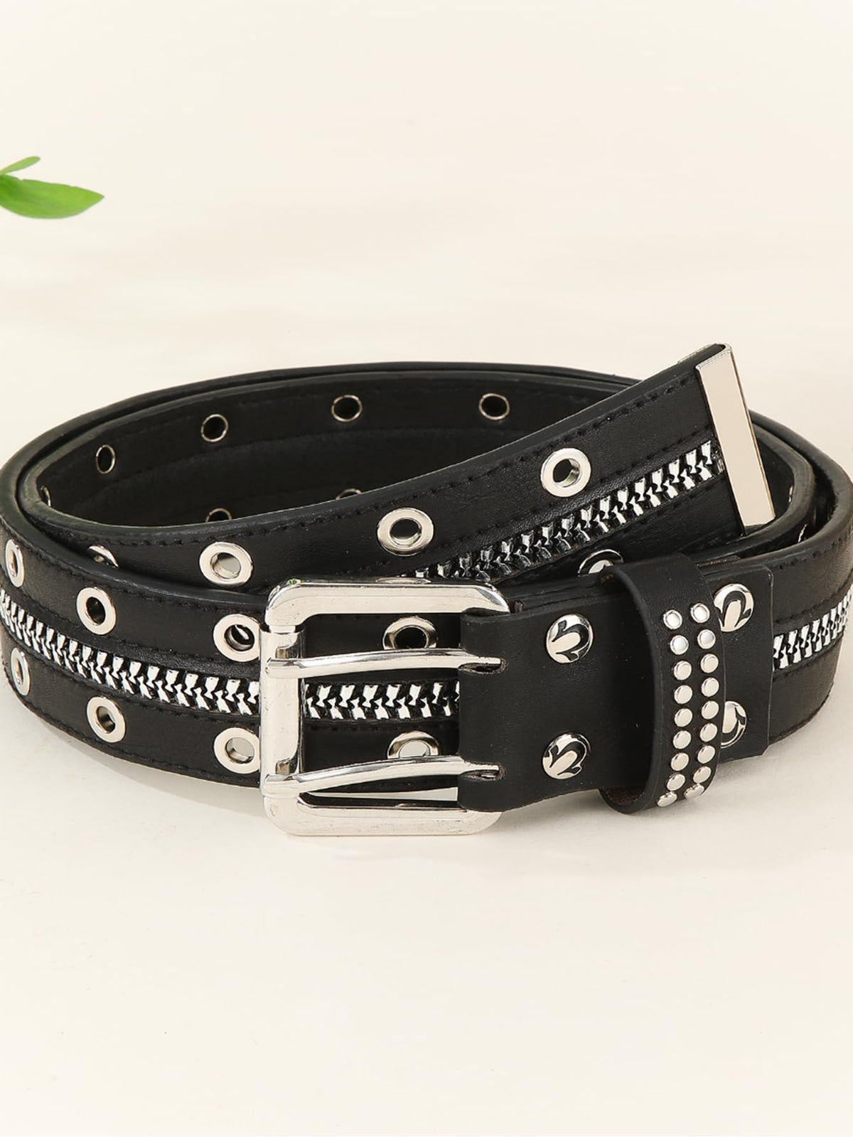 RoseSeek Women's Vintage Zip Rivet Studded Belts PU Leather Western Punk Waist Belts for Jeans 70