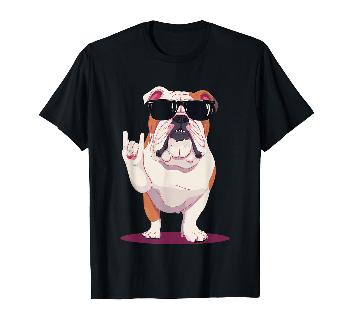English Bulldog Rock Hand Sign Punk Dog T-Shirt - Custom Art Print Unisex
