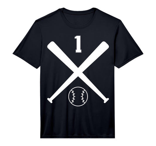 1 Baseball Softball Number Performance T-Shirt - Novelty Apparel for Adults
