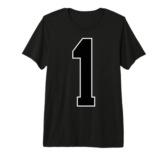 1 Black Sports Team Number Fan Tri T-Shirt - Trendy Graphic for Adults