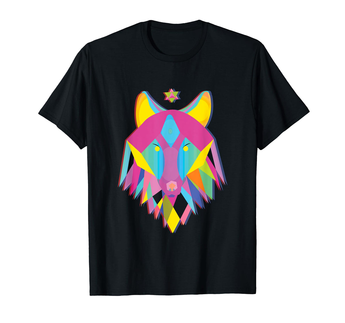 Vaporwave Wolf Geometric Animal T-Shirt - Casual Everyday Wear Men Women