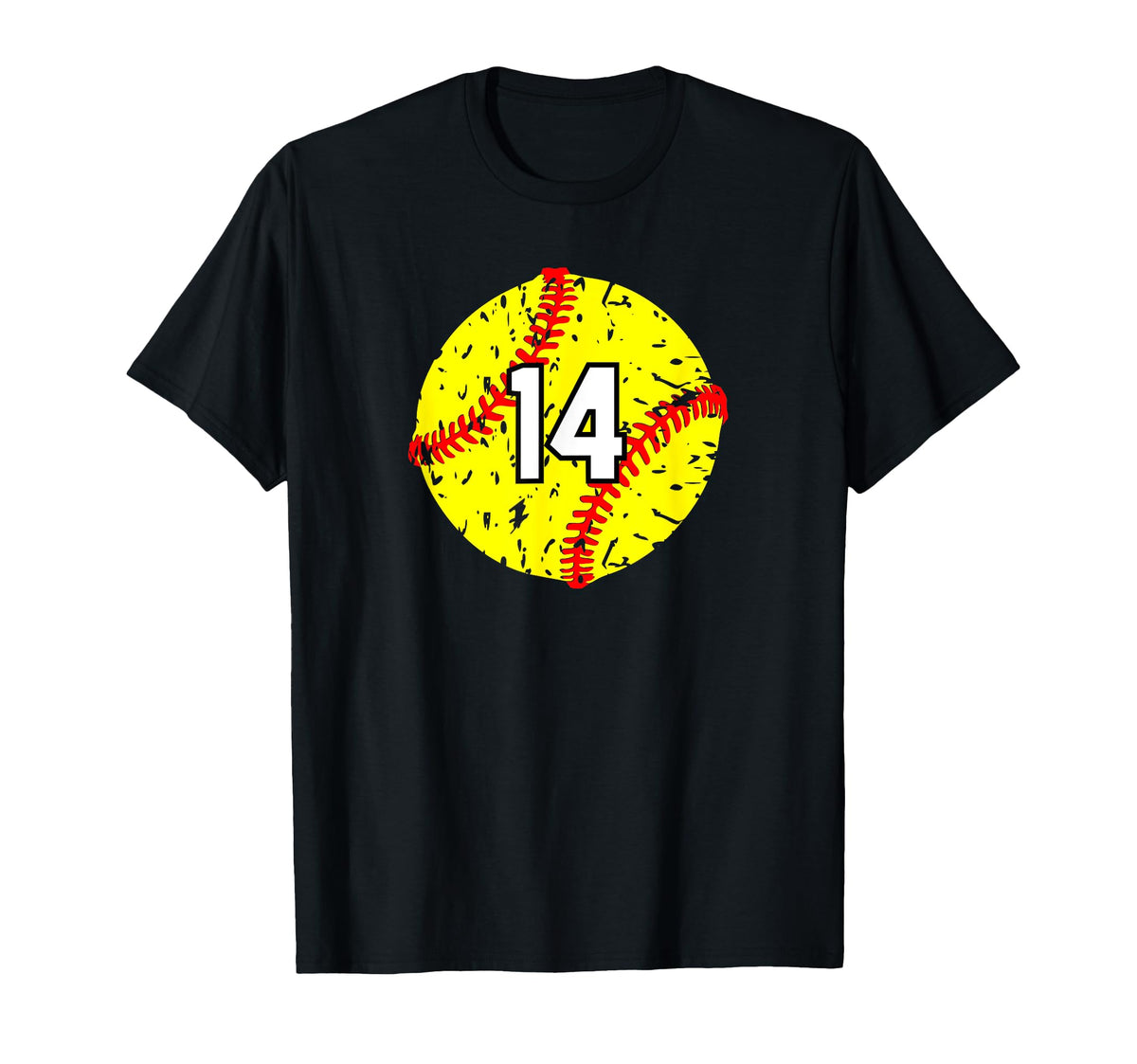 Softball 14 Sport Varsity Number T-Shirt - Casual Everyday Wear Men Women