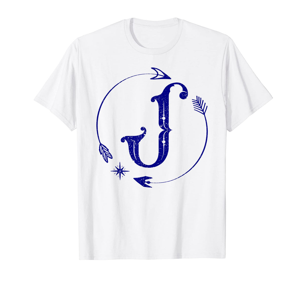 Initial J Monogram Boho Name Letter T-Shirt - Aesthetic Graphic for Adults