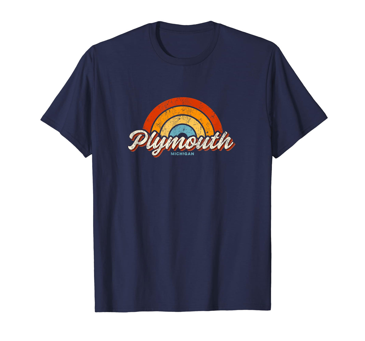 Plymouth Michigan Mi Rainbow 70S T-Shirt - Aesthetic Graphic Men Women
