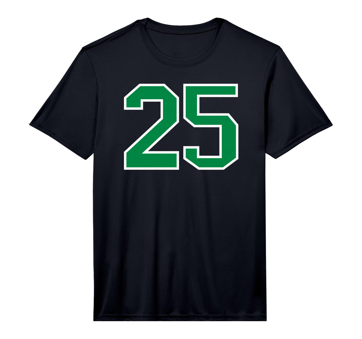 White Green Sports Team Number 25 T-Shirt - Fun Novelty Design Men Women