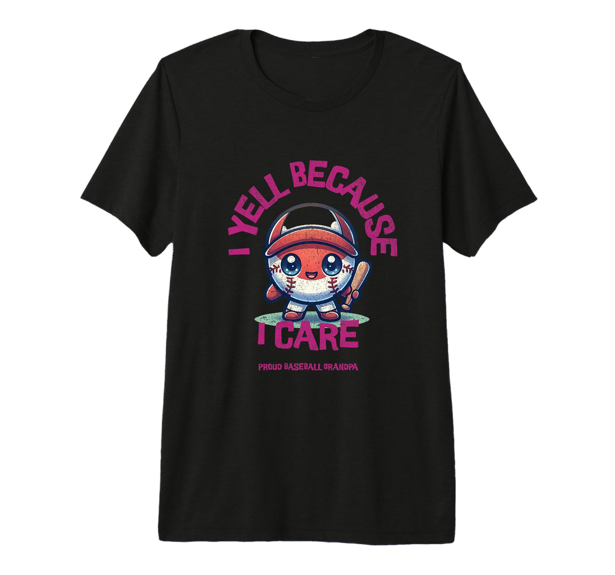 Mens I Yell Because I Care Baseball T-Shirt - Minimalist Print Men Women