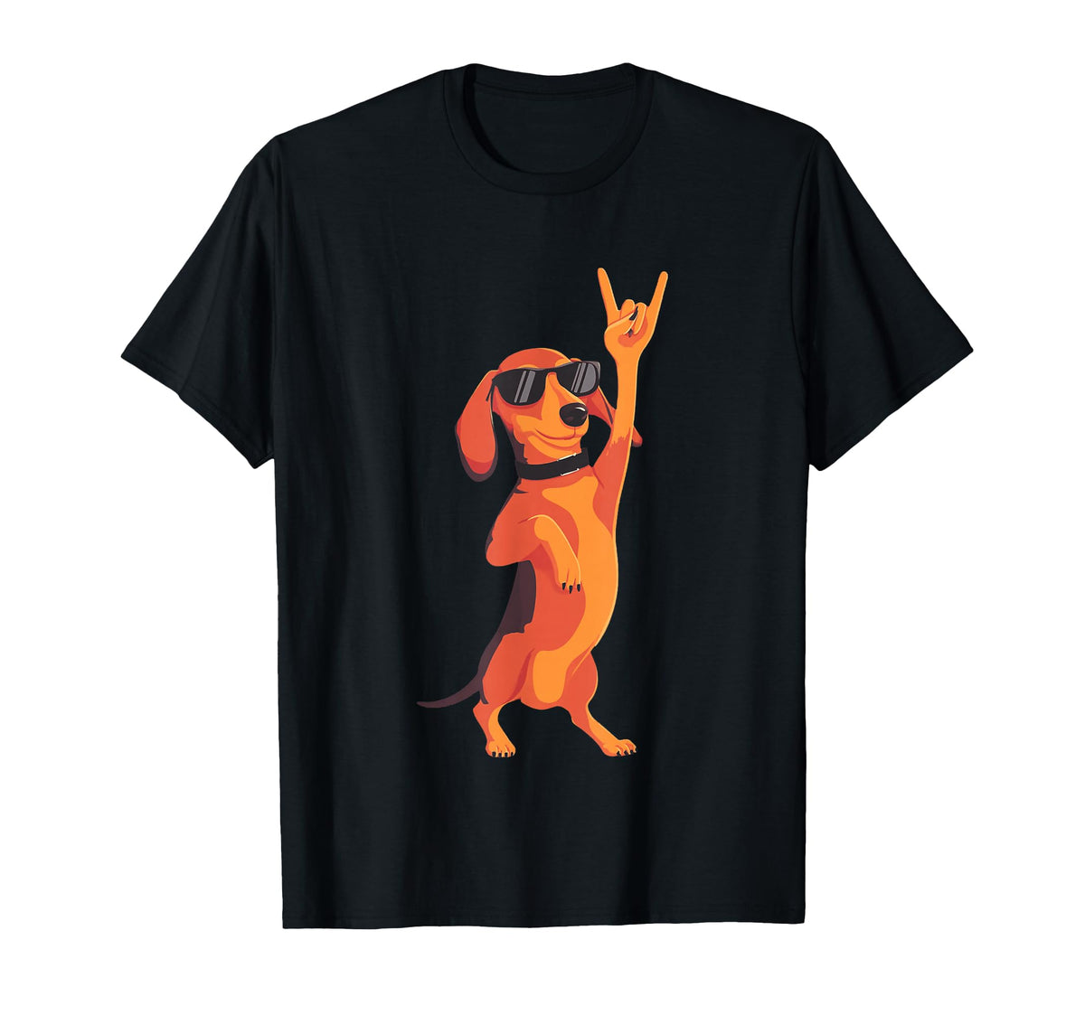 Dachshund Wiener Sausage Dog Rock Hand T-Shirt - Graphic Print for Adults
