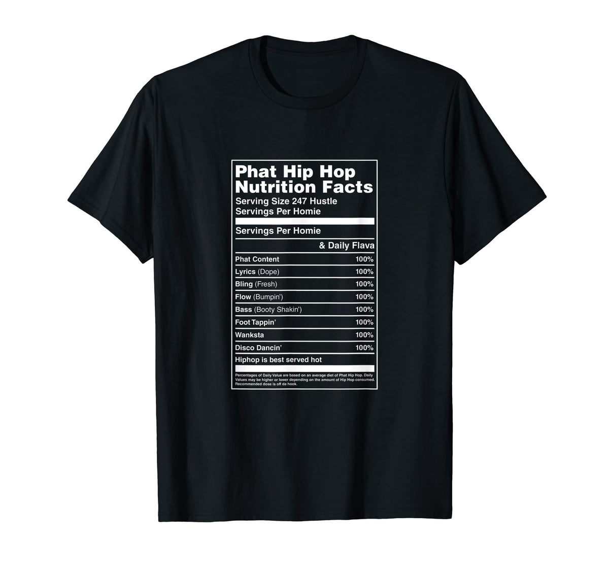 Hiphop Rap Music Nutrition Facts 80S T-Shirt - Trendy Graphic for Adults