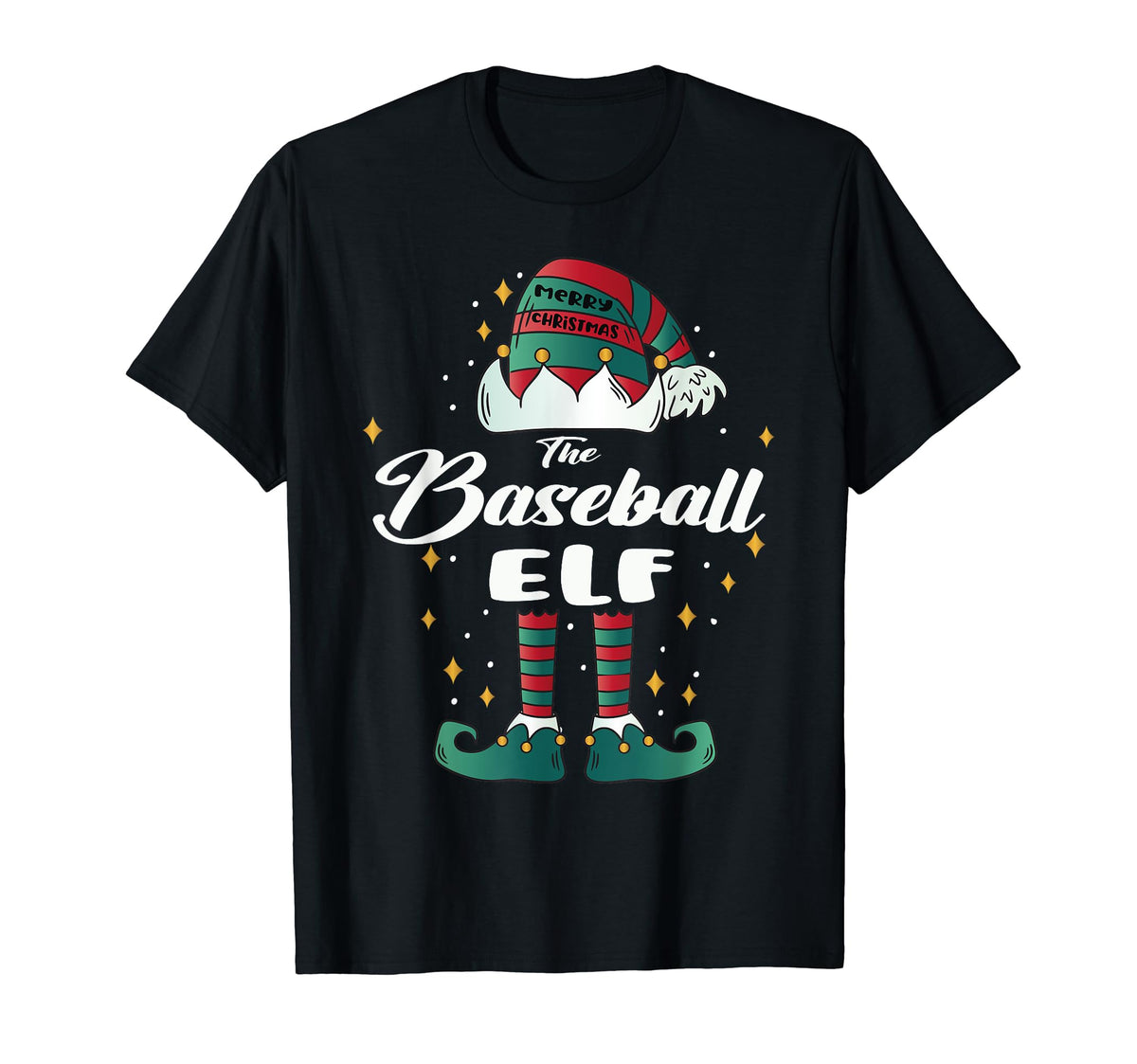 Baseball Elf Funny Family T-Shirt - Fun Novelty Design Men Women
