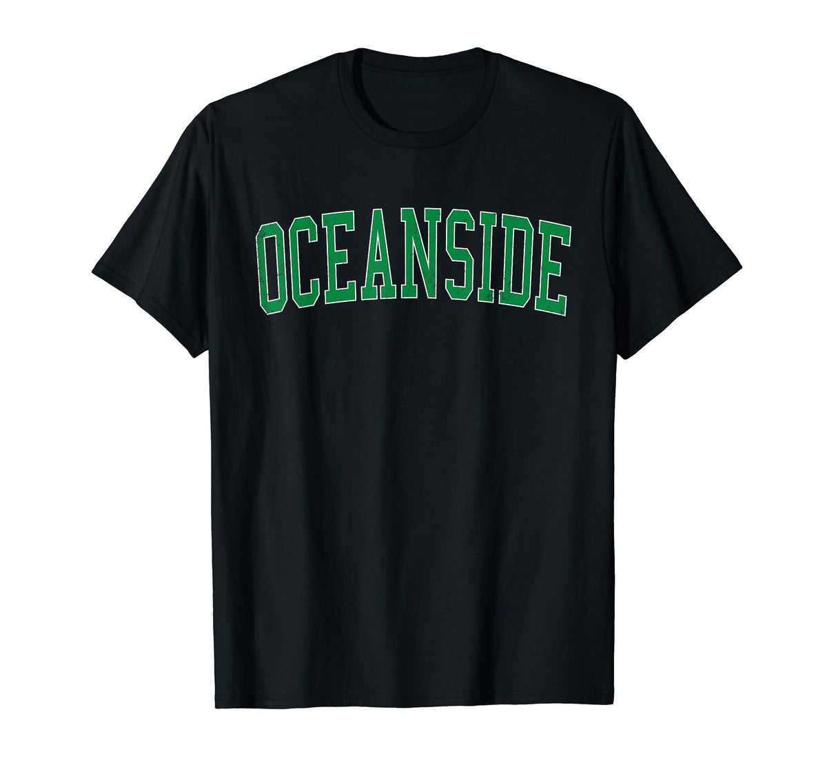 Oceanside Ny Distressed Green Varsity T-Shirt - Streetwear Style Men Women