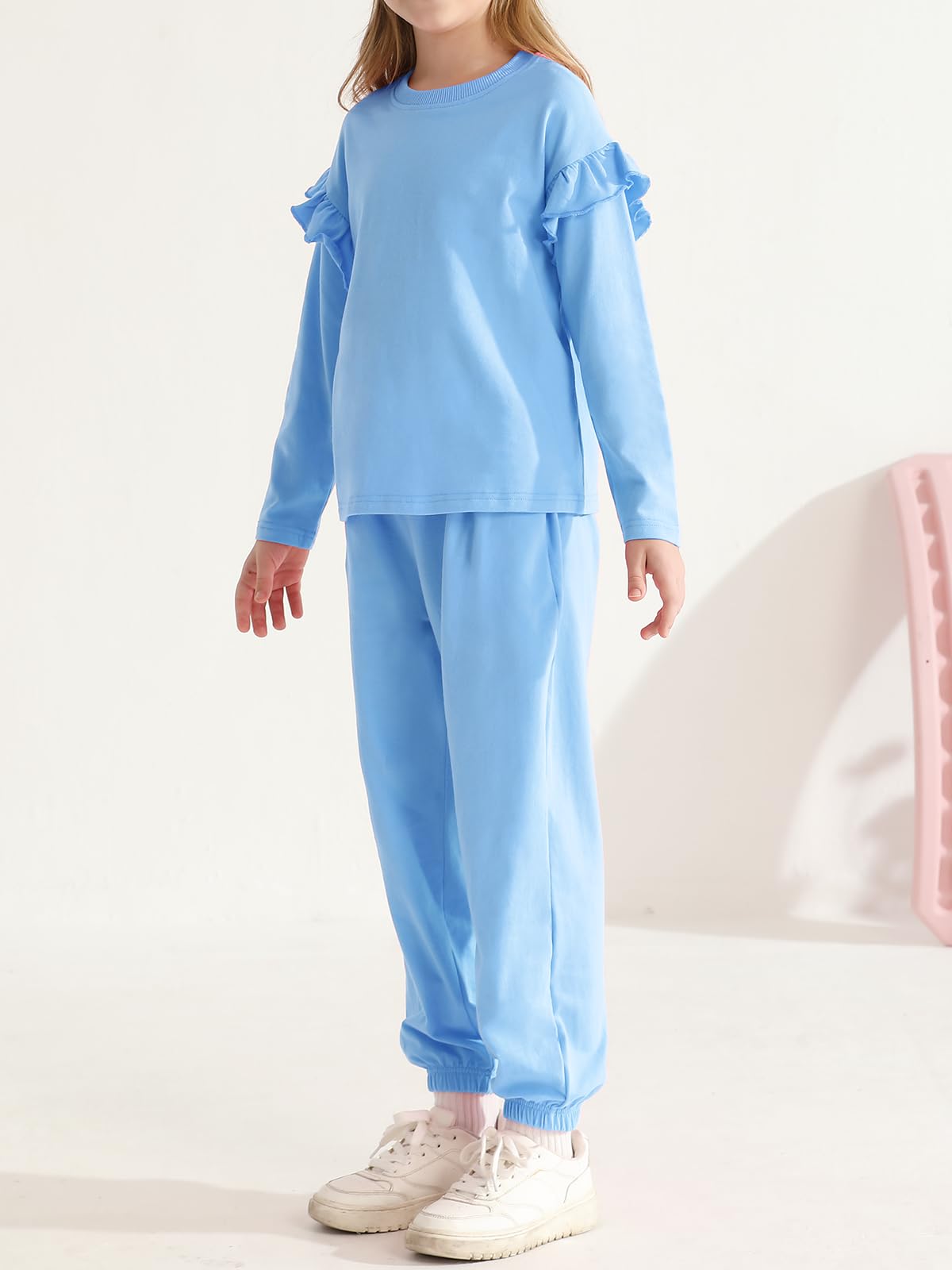 Valcatch Girls Sweatsuit 2 Piece Outfit Cute Ruffle Sweatshirt and Sweatpants Kids Tracksuit Jogger Set Fall Winter Clothes