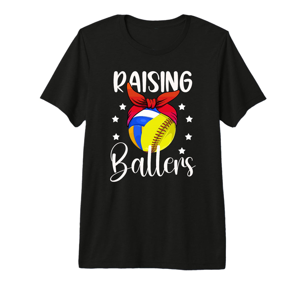Raising Ballers Softball Volleyball Mom T-Shirt - Graphic Print Men Women