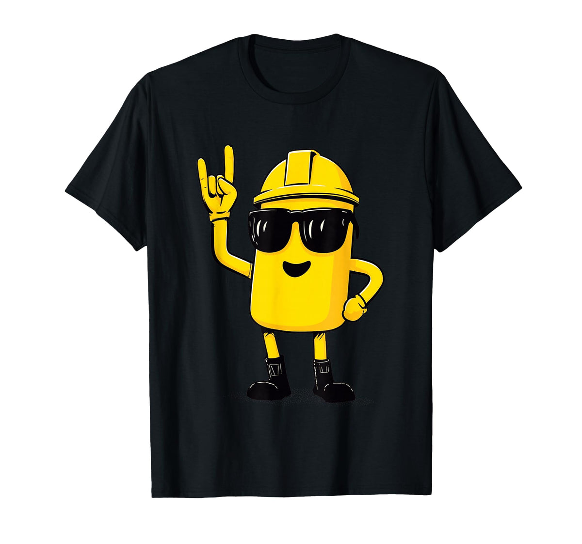Yellow Battery Mascot Rock Hand Sign T-Shirt - Streetwear Style for Adults