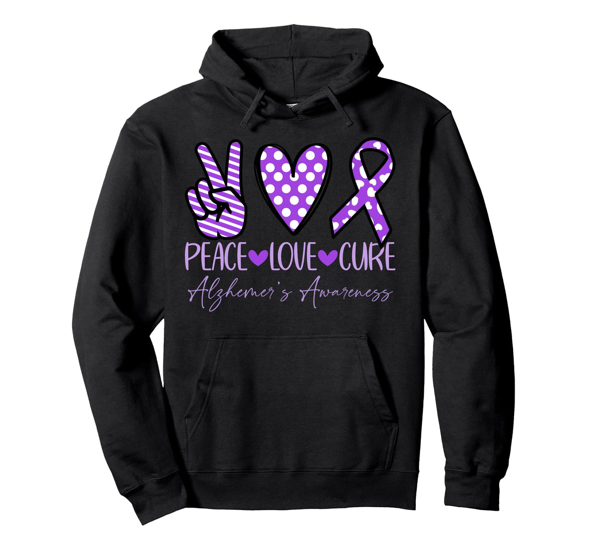 Peace Love Cure Purple Alzheimers Hoodie - Trendy Graphic Men Women