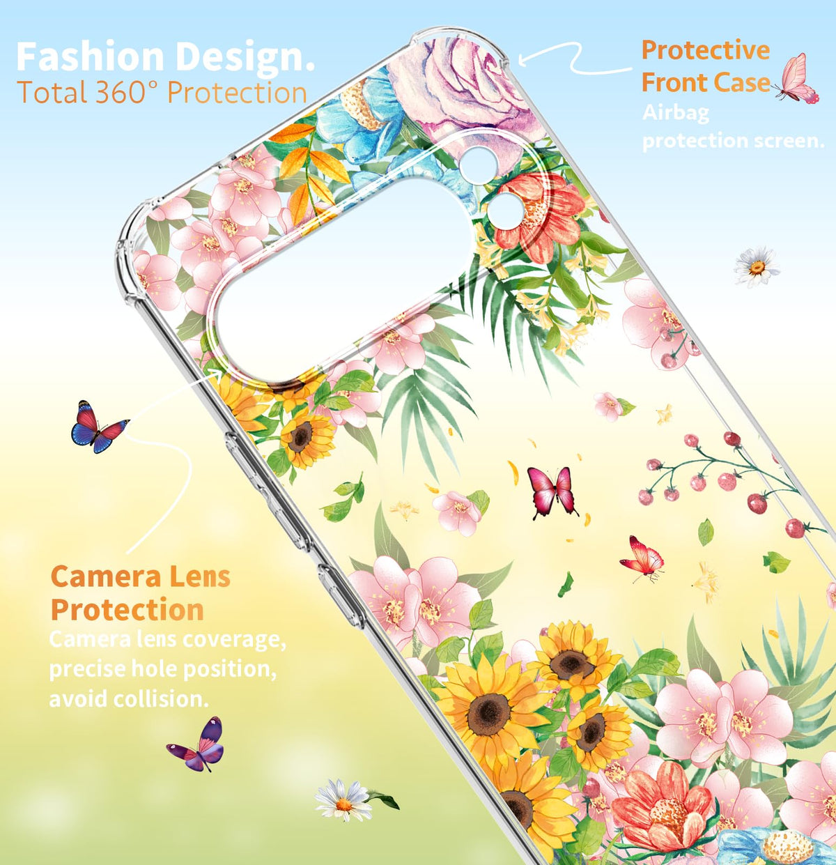 Floral Clear Protective Phone Case for Google Pixel 10 Pro