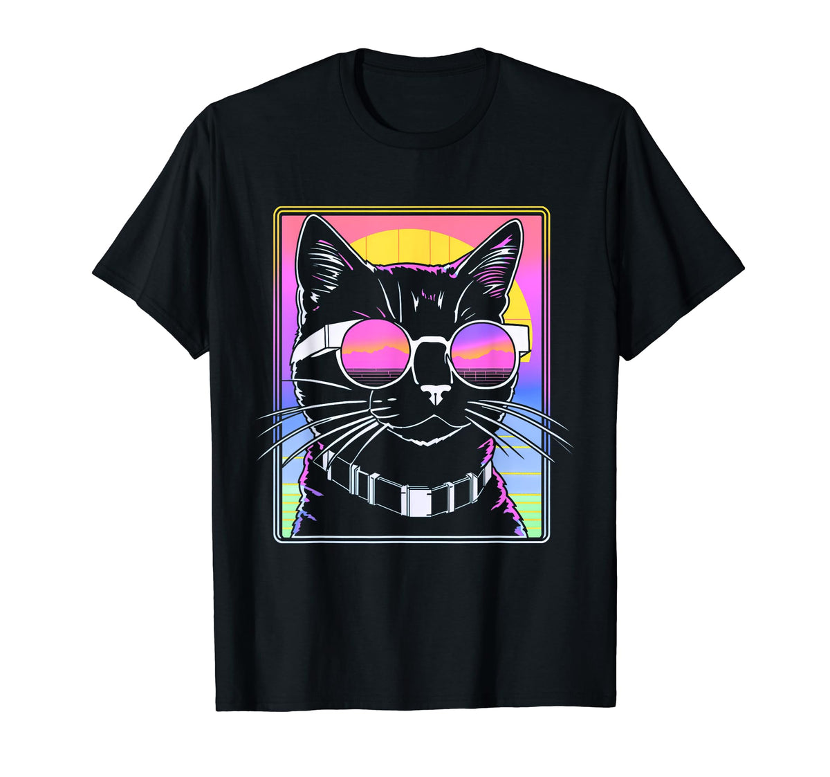80S Vaporwave Aesthetics Cat T-Shirt - Novelty Apparel Unisex