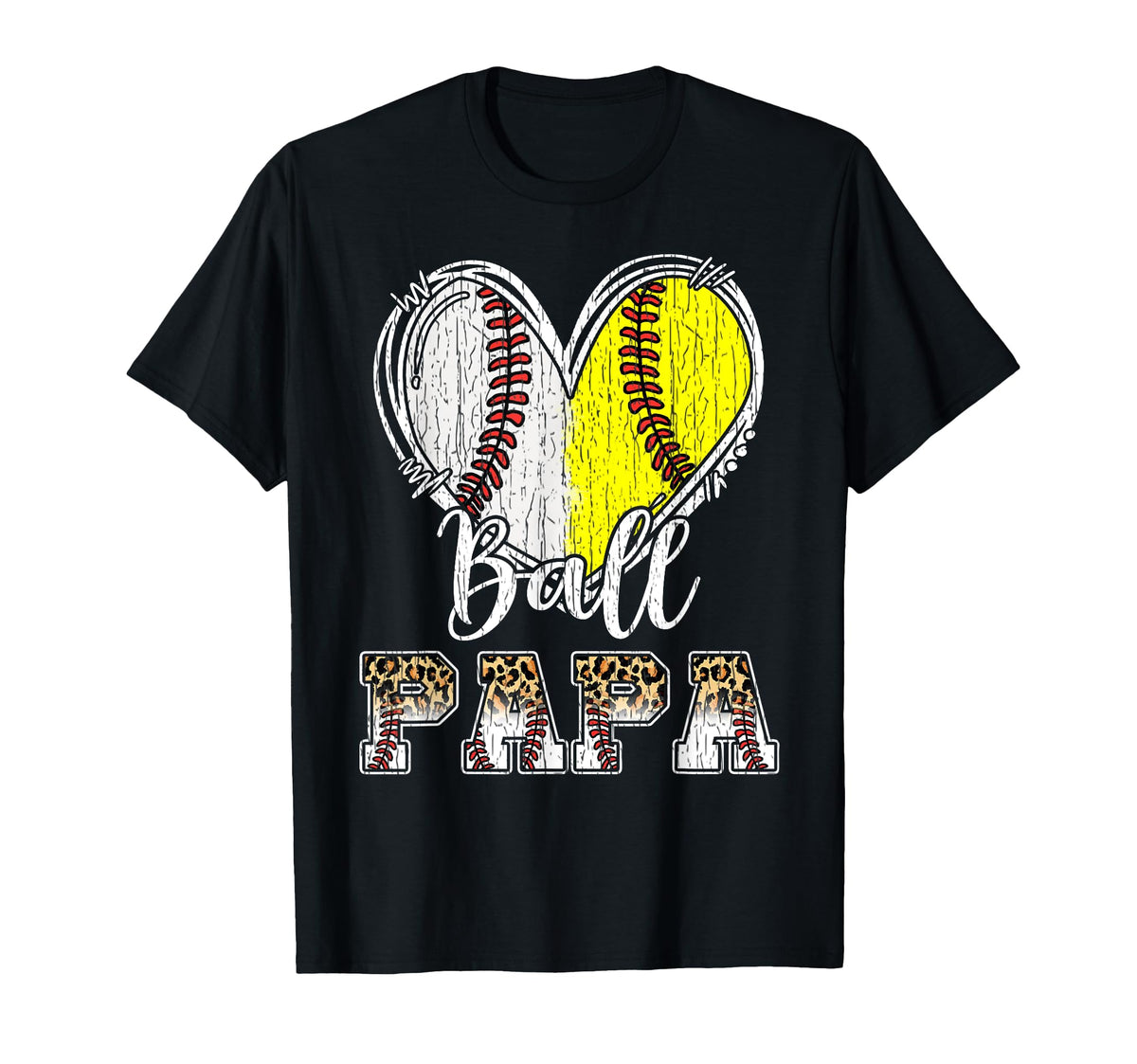 Ball Papa Heart Baseball Softball Papa T-Shirt - Trendy Graphic Men Women
