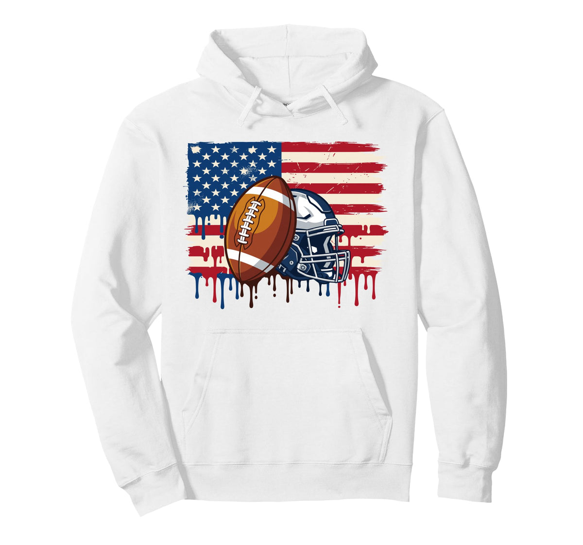 Football American Flag Dripping Ice Hoodie - Novelty Apparel Men Women