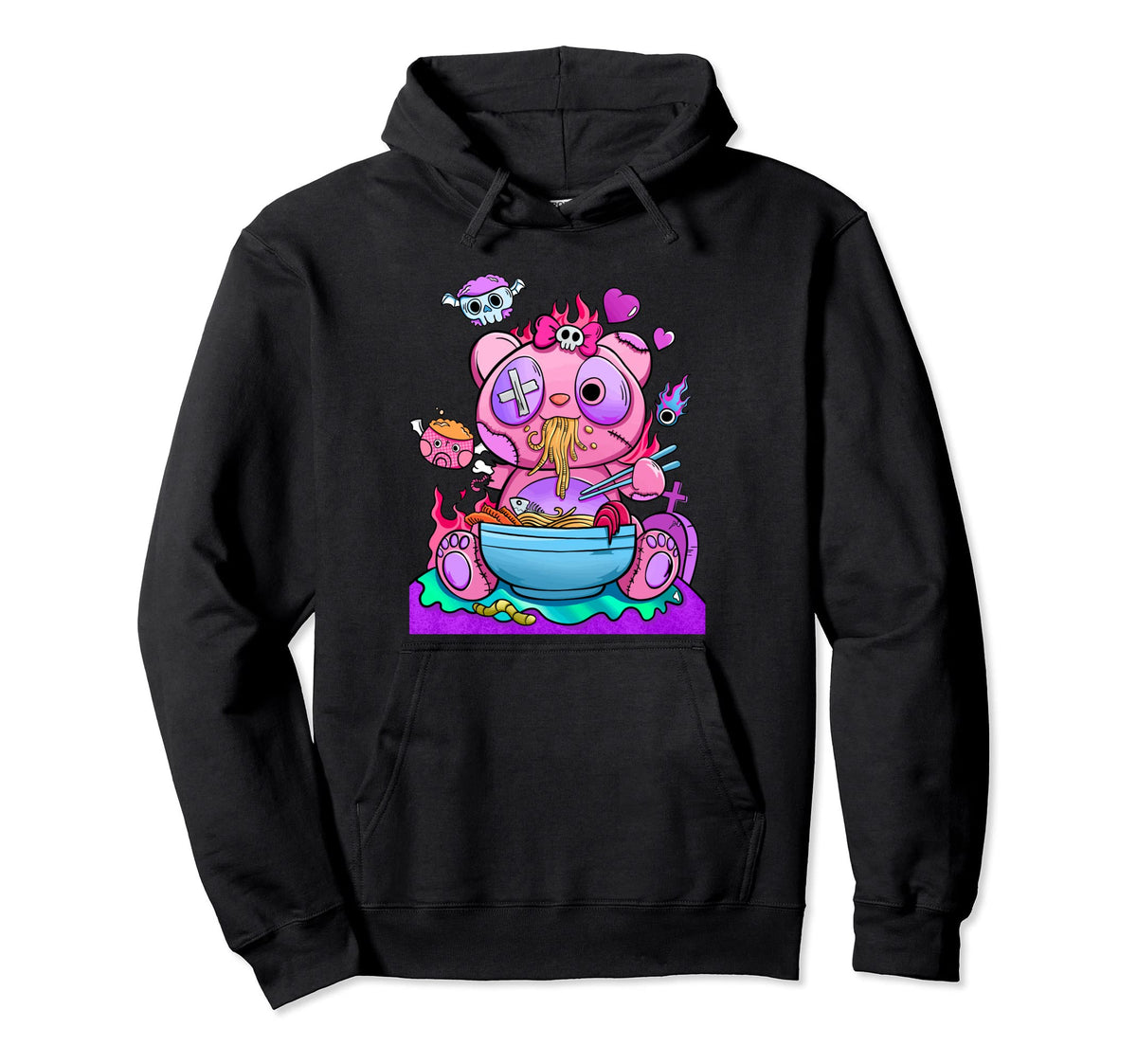 Kawaii Pastel Goth Creepy Bear Hoodie - Casual Everyday Wear for Adults