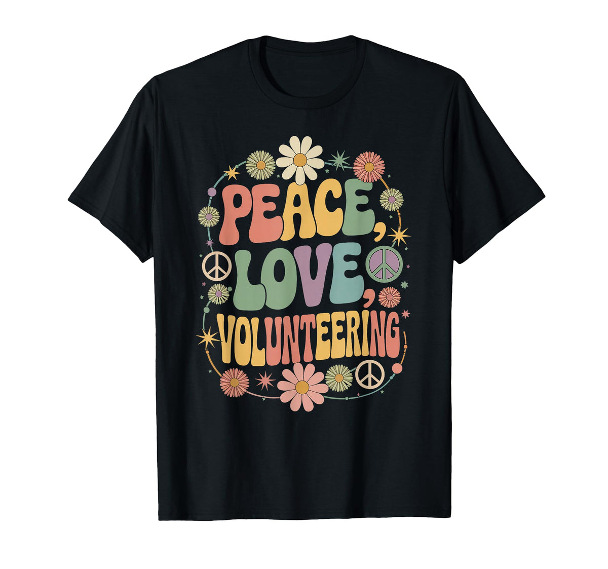Volunteer 60S 70S Hippie Peace Love T-Shirt - Casual Everyday Wear Unisex