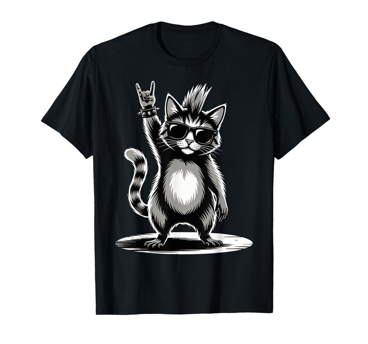 Funny Cat Loving Rock And Roll T-Shirt - Casual Everyday Wear Men Women