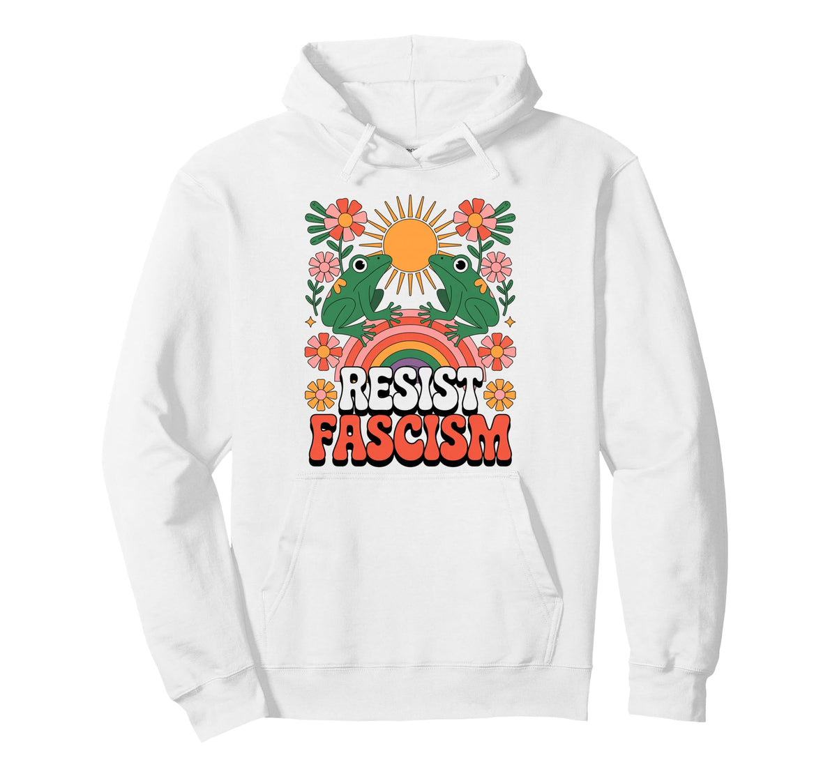 Frogs Resist Fascism Groovy Rainbow No Hoodie - Minimalist Print Men Women