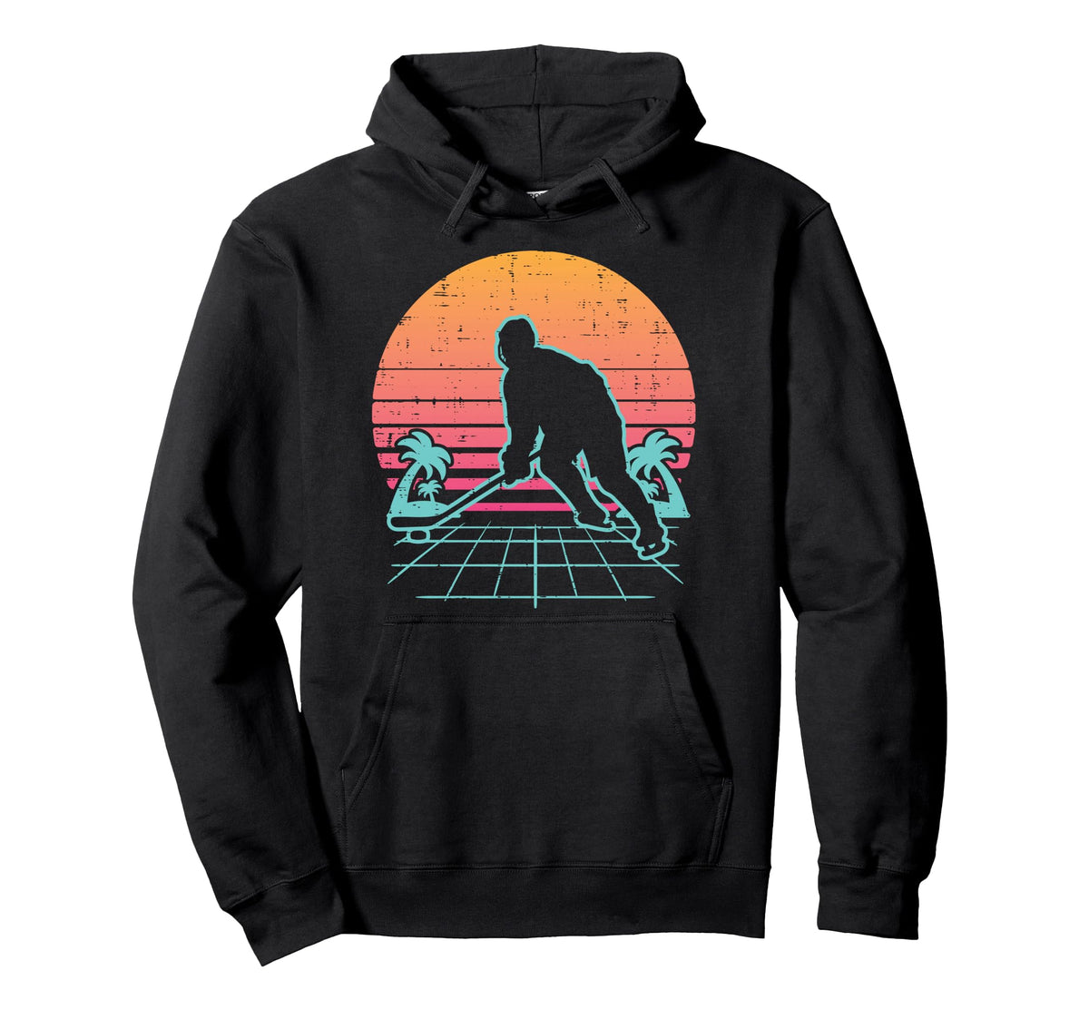 Ice Hockey Vaporwave Aesthetic Sunset Hoodie - Graphic Print for Adults