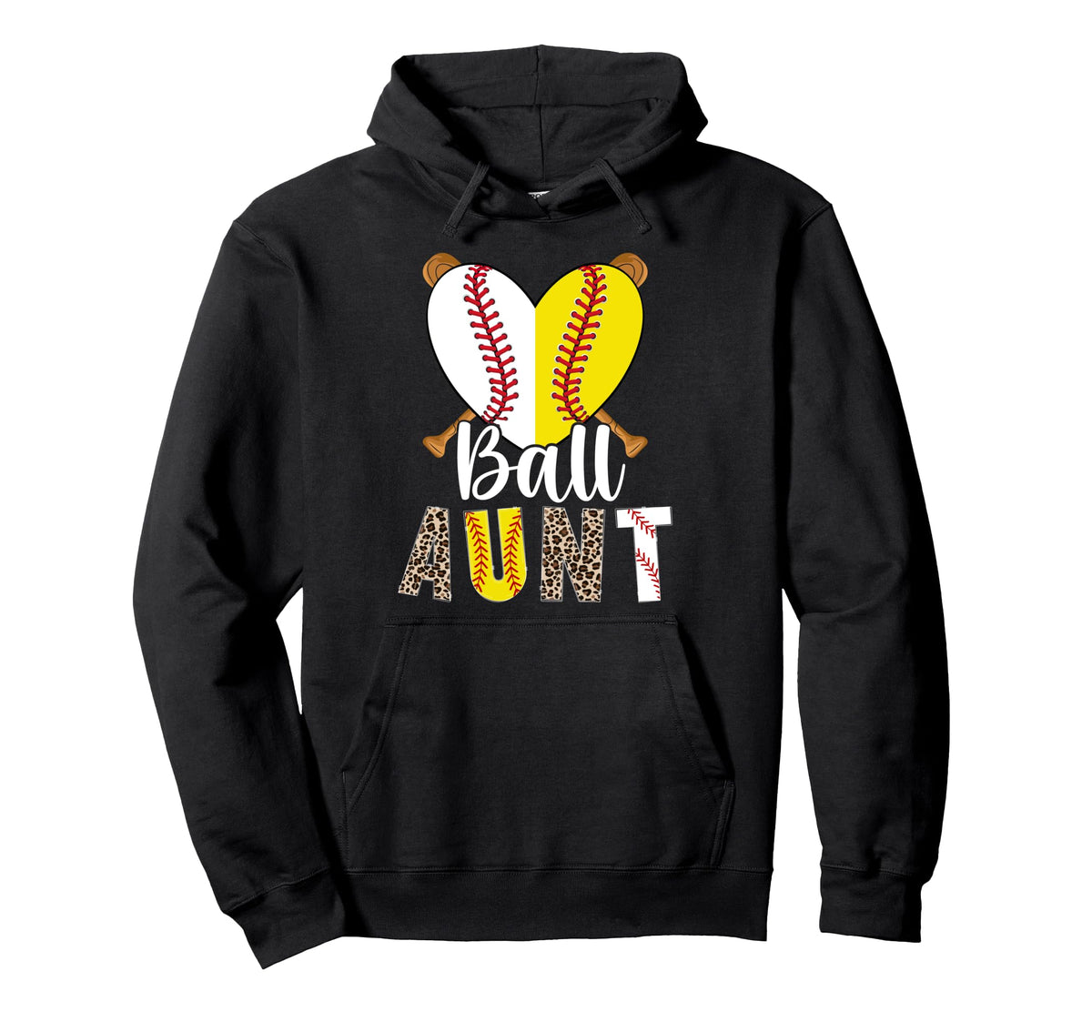 Ball Aunt Heart Softball Baseball Aunt Hoodie - Minimalist Print Men Women