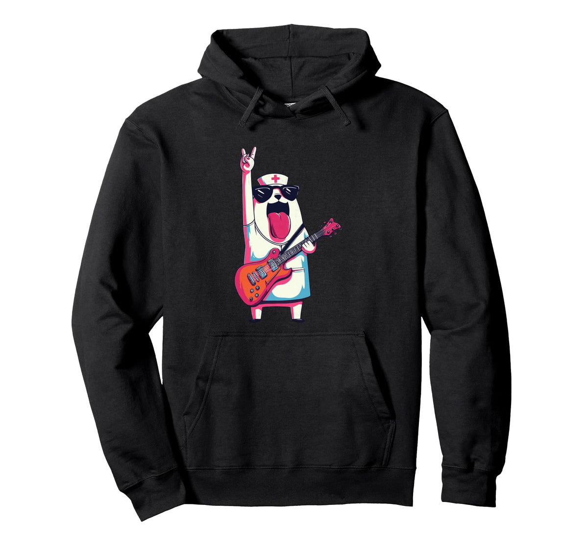 Funny Bear Nurse Rock Music Guitar Hoodie - Fun Novelty Design Men Women