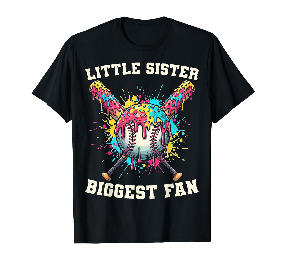Little Sister Biggest Fan Baseball Cream T-Shirt - Graphic Print Men Women
