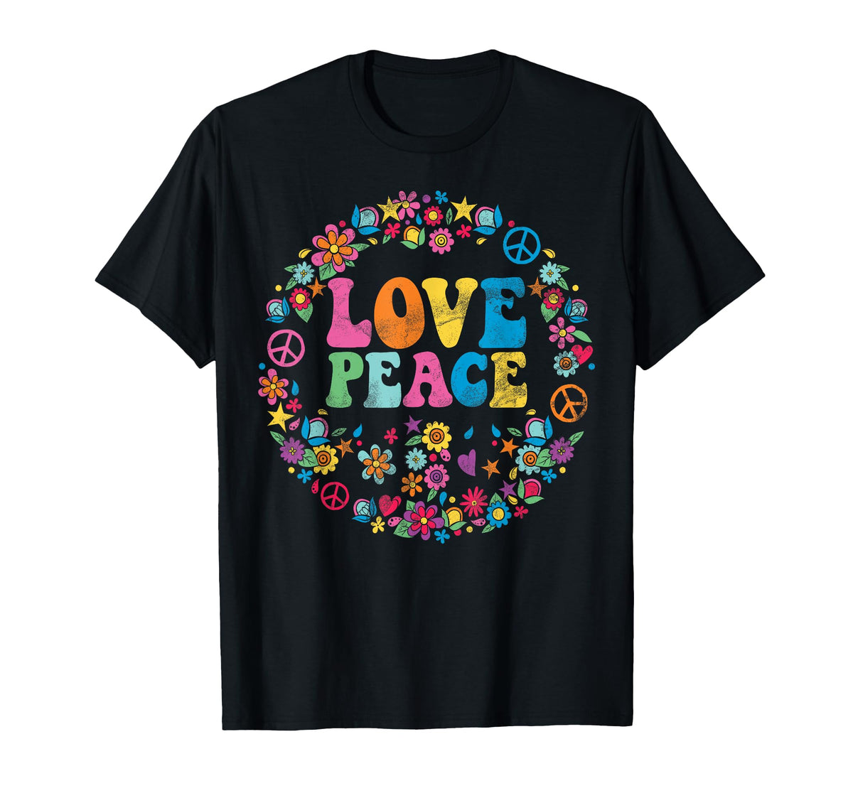 Groovy Tie Dye Peace Love Hippie T-Shirt - Casual Everyday Wear Men Women