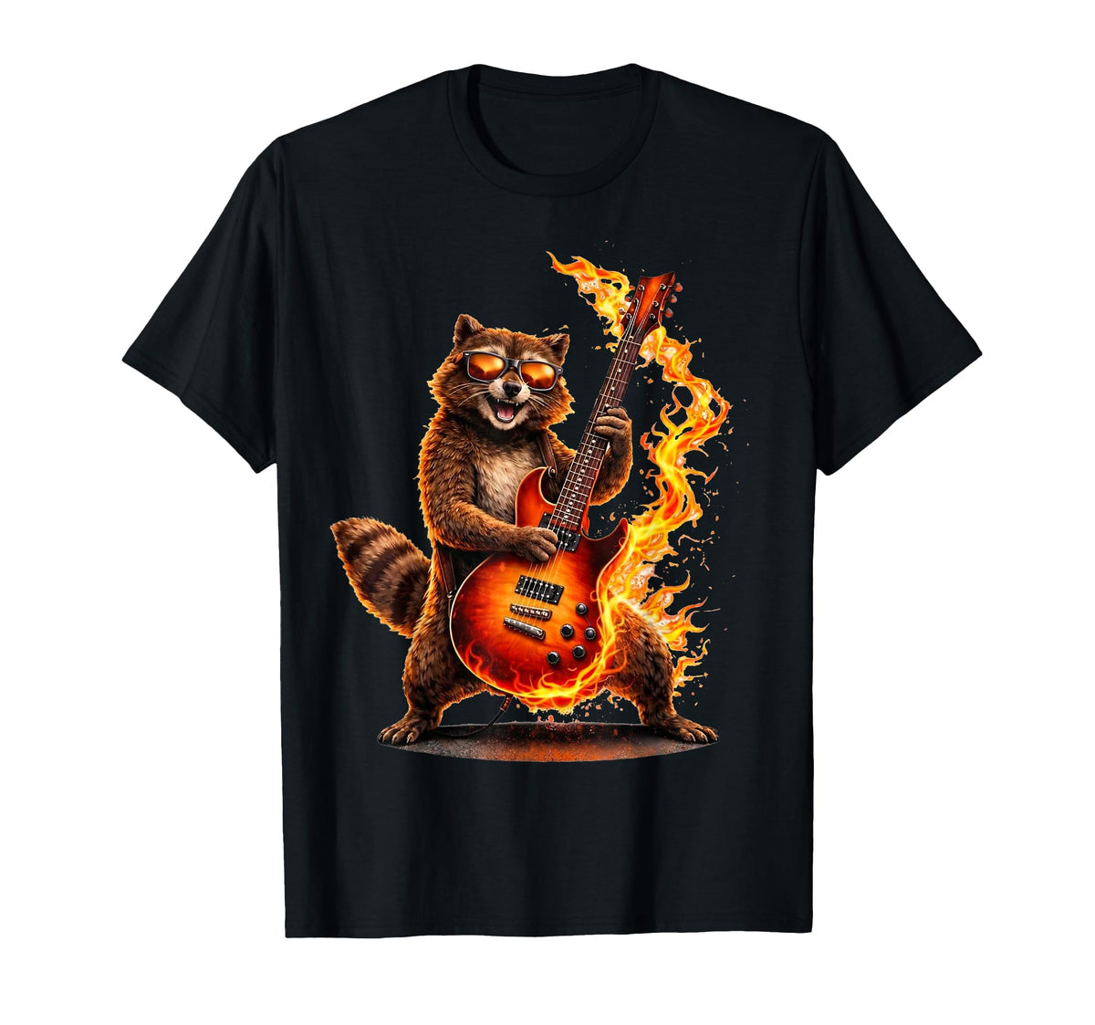 Raccoon Playing Guitar Funny Rock T-Shirt - Casual Everyday Wear Men Women