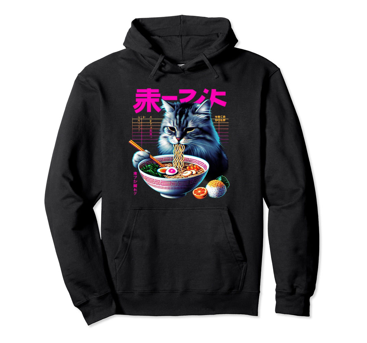 Ramen Cat Vaporwave Japanese Aesthetic Hoodie - Graphic Print Unisex