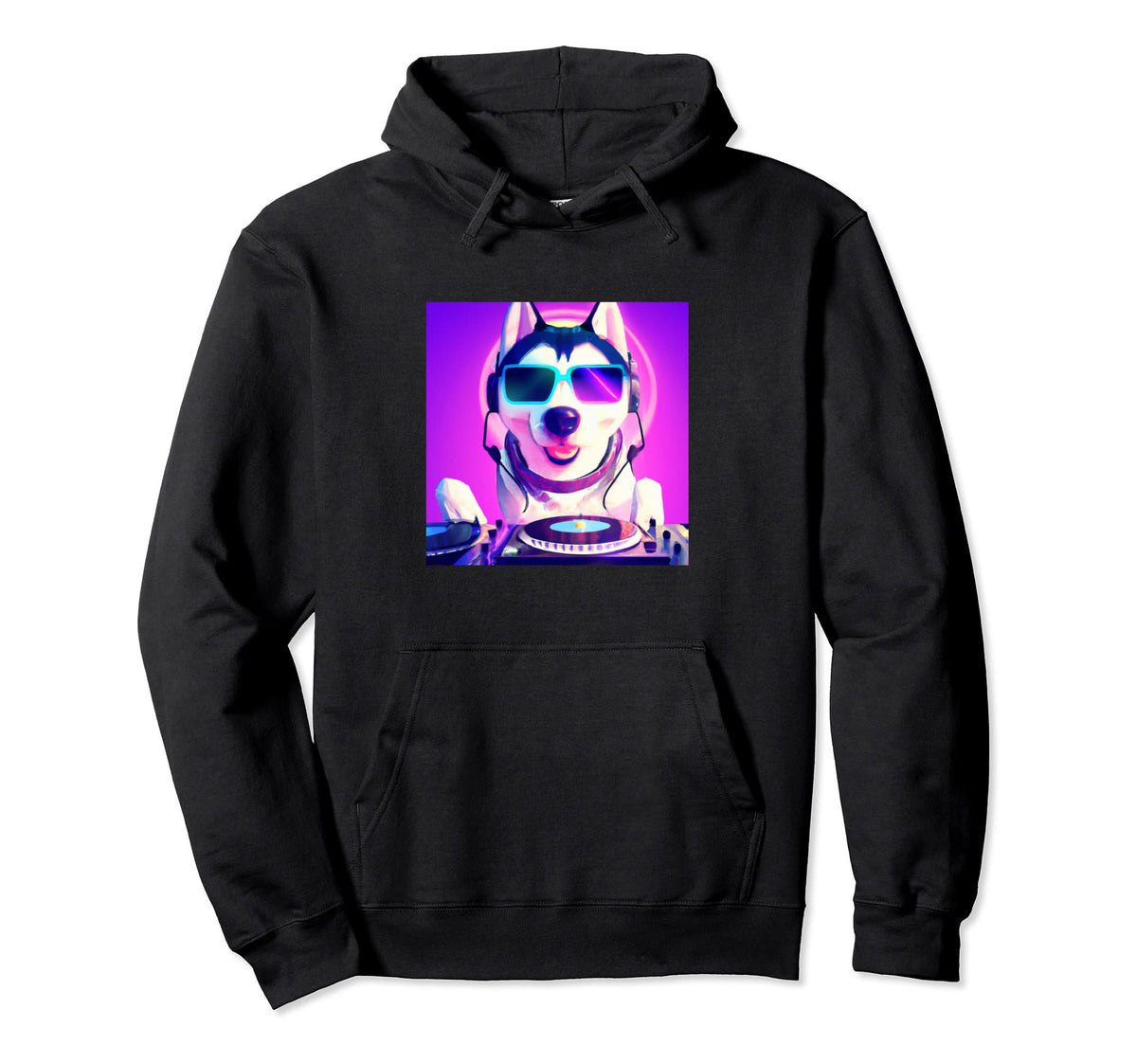 Siberian Husky Vaporwave Dj Dog Aesthetic Hoodie - Minimalist Print Unisex