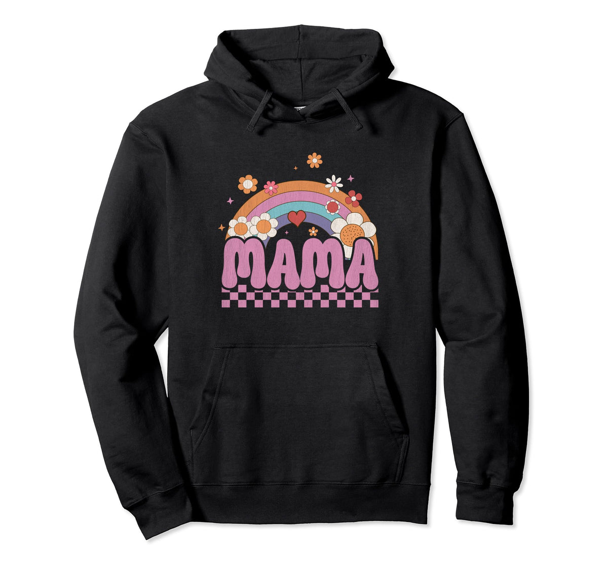Mama Checkered Flower Rainbow Mothers Hoodie - Casual Everyday Wear Unisex